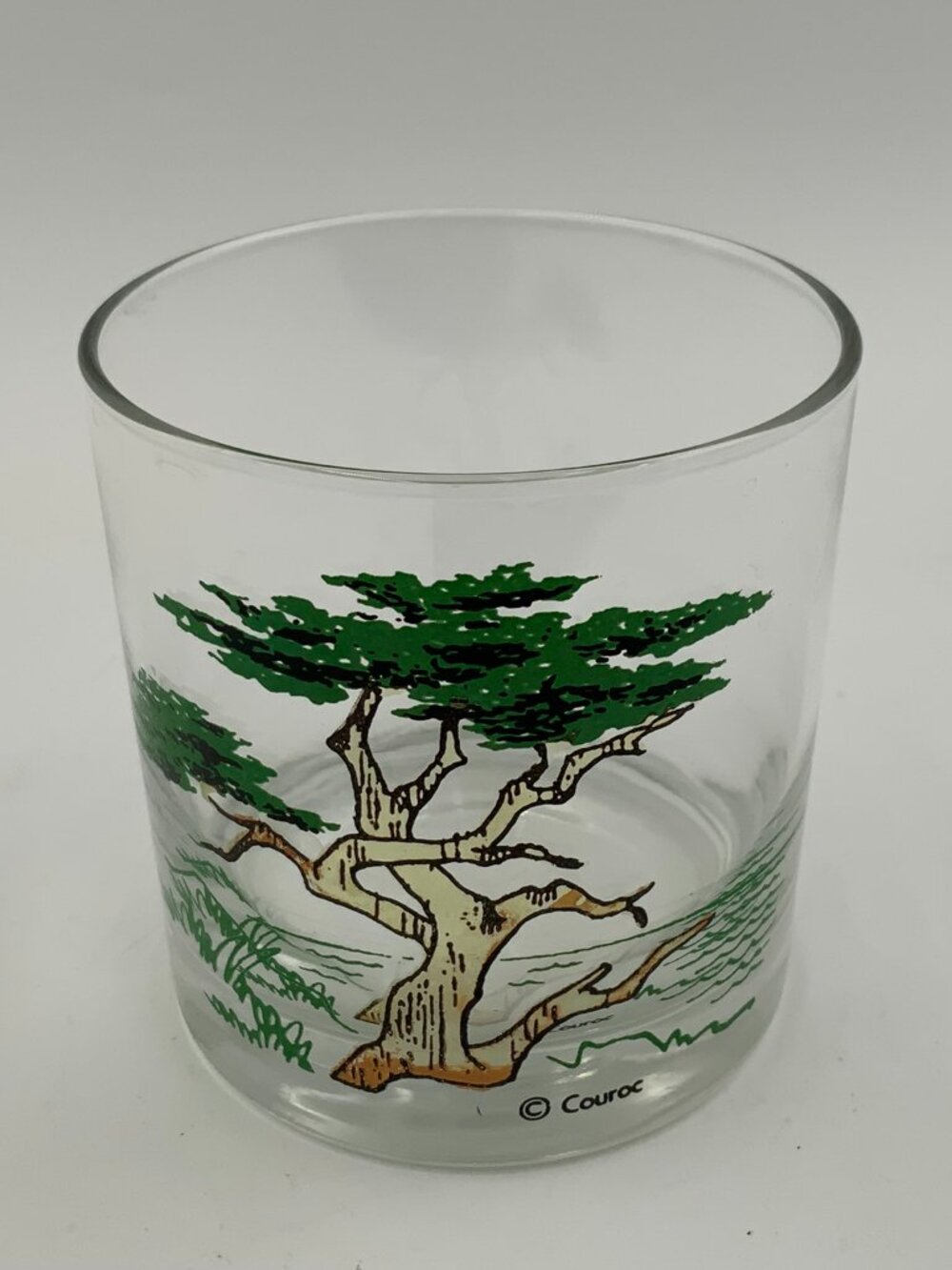 Single Vintage Couroc of Monterey Lone Cypress Lowball Glass